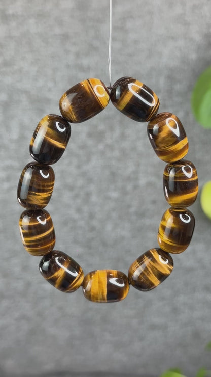 Lu Thong Natural Golden Brown Tiger Eye Bracelet Size 18 mm by 13 mm