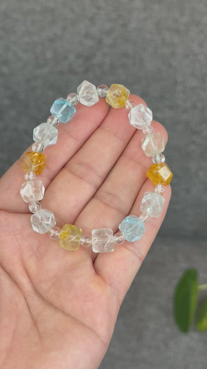 Natural Multi-Colour Topaz Mix Bead Faceted Bracelet Size 9 mm and 5 mm