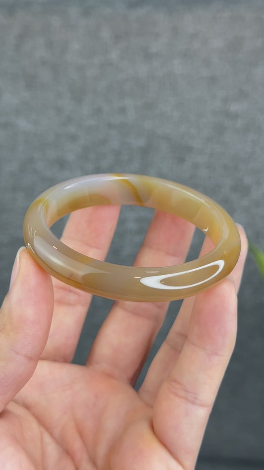 Natural Agate Bangle Leaf Style Size 55 mm