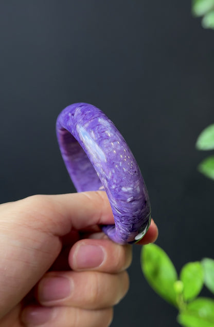 Natural Charoite Bangle Leaf Style Size 53 mm