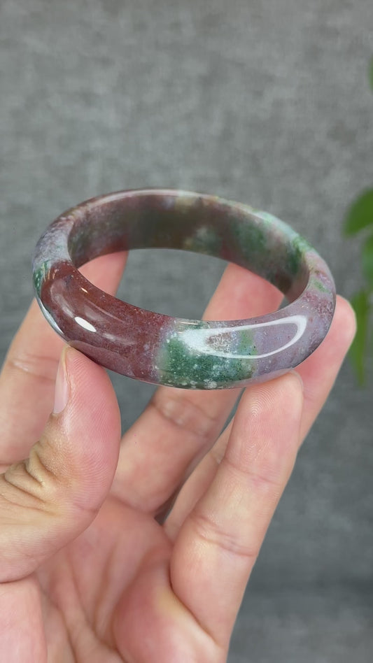 Colourful Natural Chalcedony Bangle Leaf Style Size 52 mm