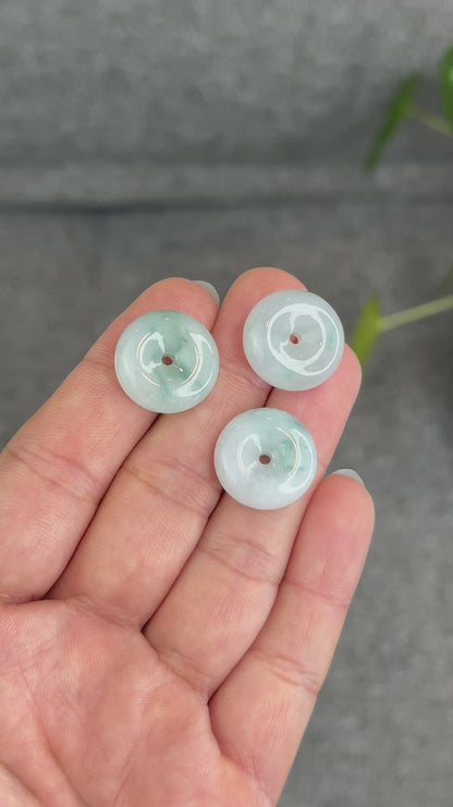Natural  Floating Moss Floral Green Jadeite Jade Donut Charm
