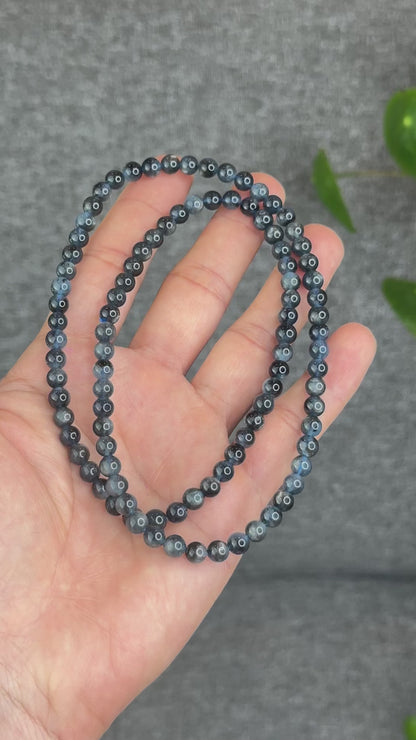 Natural Midnight with Flash Aquamarine Triple Wrap Bracelet Size 6 mm