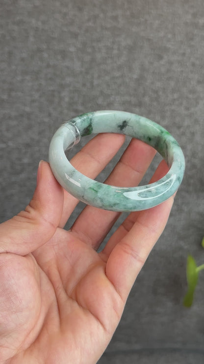Light Green Son Thuy Natural Jadeite Jade Bangle Leaf Style Size 55.5 mm