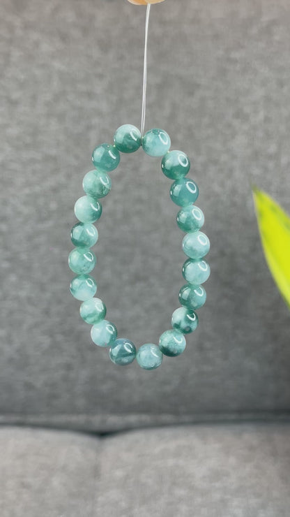 Natural Blue Water with White Pattern Jadeite Jade Bracelet Size 9.5 mm