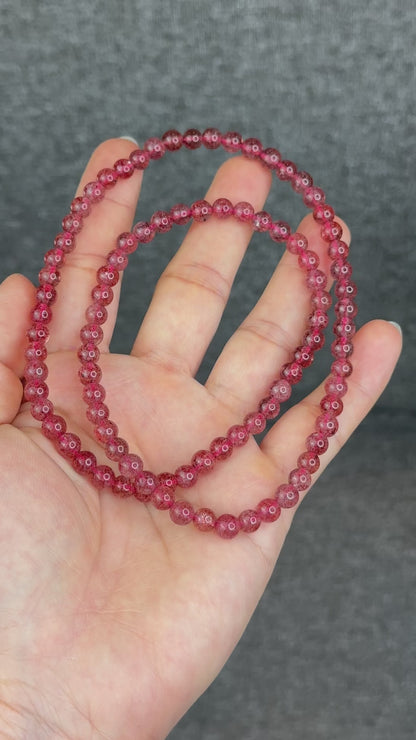 Natural Pink Strawberry Quartz Triple Wrap Bracelet Size 6 mm