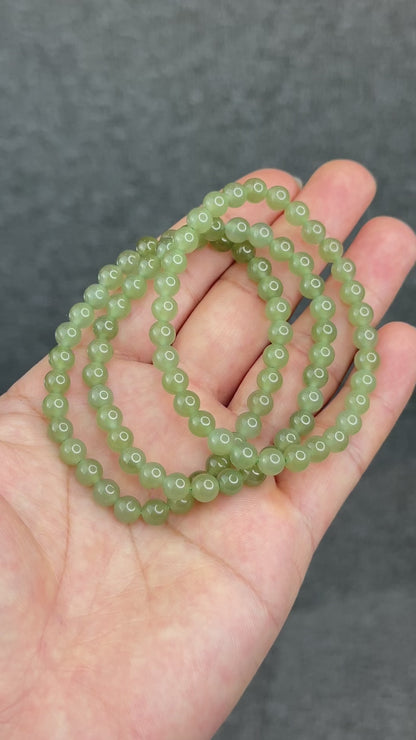 Natural Light Green Tea Hetian Nephrite Jade Bracelet Size 6 mm