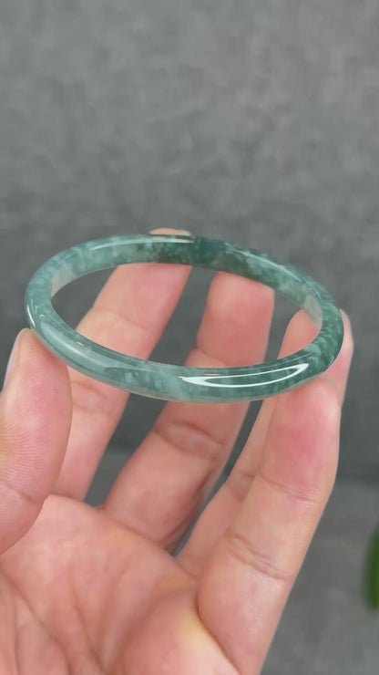 Natural Semi-Translucent Blue Water Jadeite Jade Banlge Leaf Style Size 55 mm