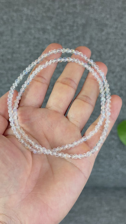 Natural Madagascar Rainbow Moonstone VIP Triple Wrap Bracelet Size 4 mm