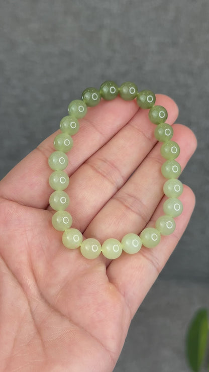 Natural Gradient Green Hetian Nephrite Jade Bracelet Size 8  mm