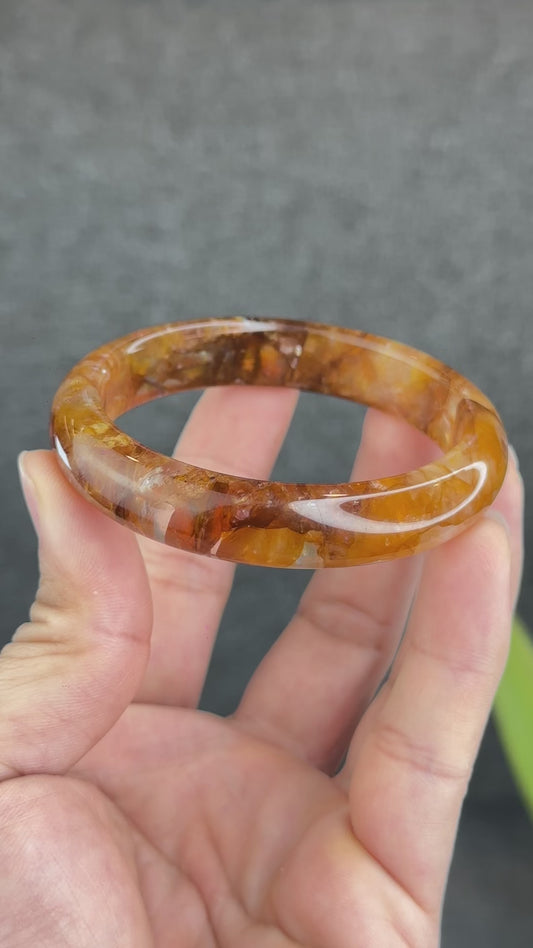 Natural Fire Quartz Golden Healer Bangle Leaf Style Size 56 mm
