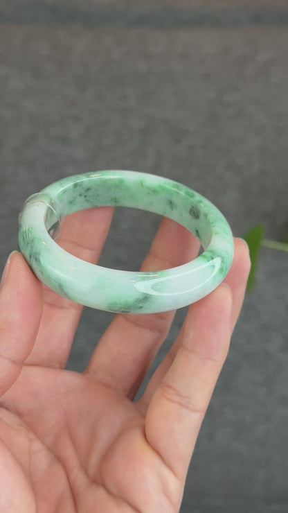 Natural Light Green Natural Jadeite Jade Bangle Leaf Style Size 52.4 mm