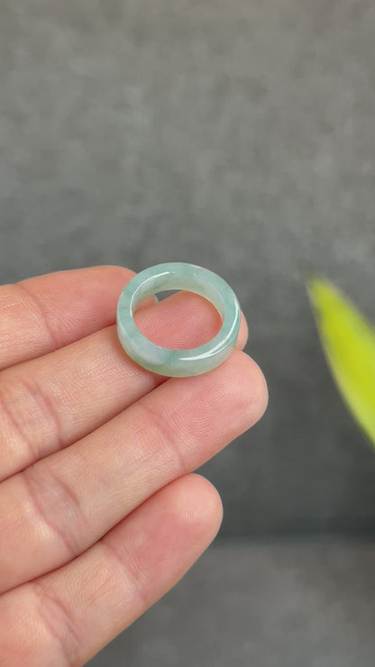 Natural Floating Floral Moss Green Translucent Jadeite Jade VIP Ring Square Style Size 1.65