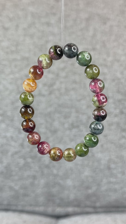 Natural Watermelon Tourmaline Bracelet Size 9.8 mm