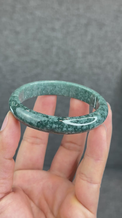 Natural Dark Blue Water Jadeite Jade Banlge Leaf Style Size 56.5 mm