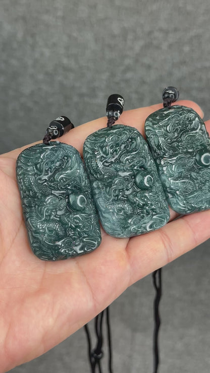 Natural Water Green Type A Jadeite Jade Dragon Pendant