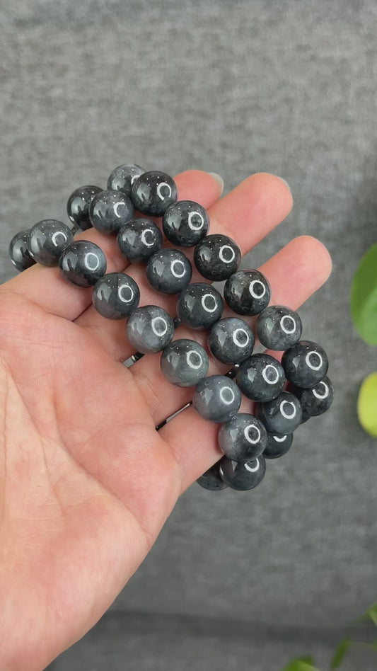 Natural Black Jadeite Jade Bracelet Size 13 mm