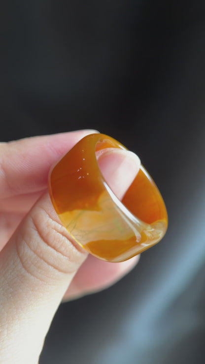Natural Orange  Moss Agate Ring Square Style Size 2.35