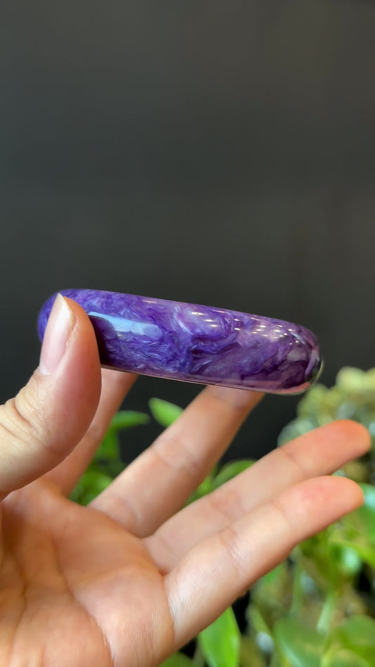Natural Charoite Bangle Leaf Style Size 57 mm