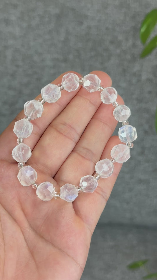 Natural Faceted Moonstone Bracelet Size 10 mm