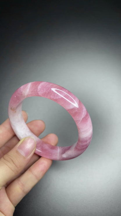 Natural Rose Quartz Bangle Leaf Style Size 57 mm