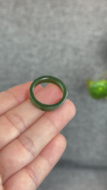 Natural Floating Flower Nephrite Jade VIP Ring Square Style Size 2.0