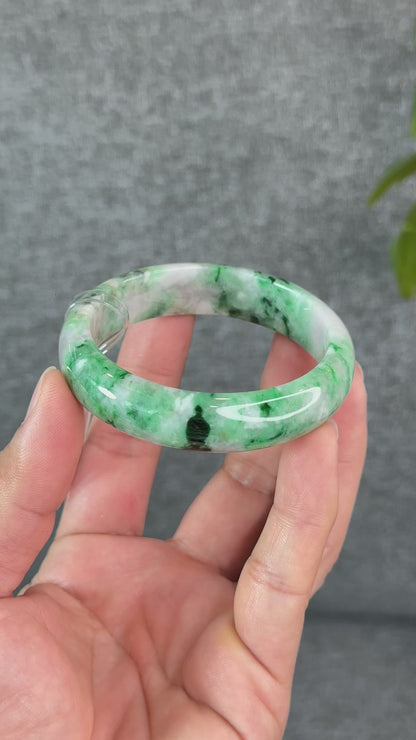 Natural Apple Green Jadeite Jade VIP Bangle Leaf Style Size 54.5 mm