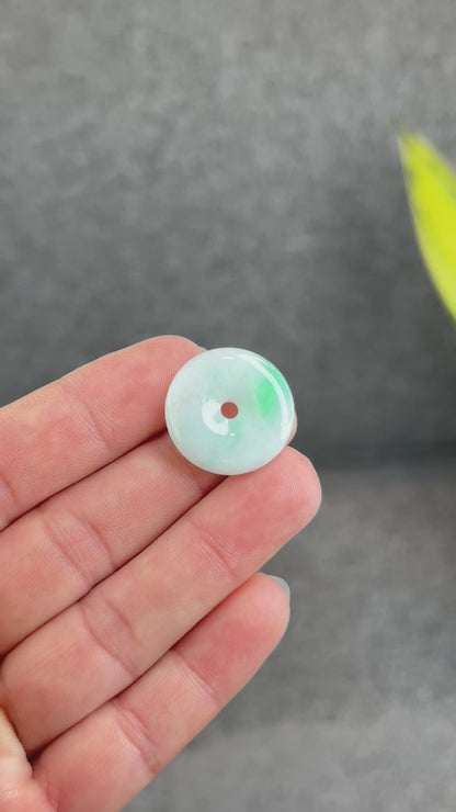 Natural Semi-Translucent Moss Green Floating Flower Jadeite Jade Donut