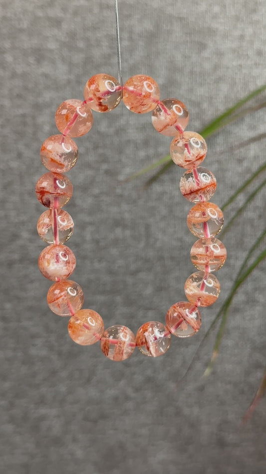 Orange Snowflake Natural Phantom Sericite in Quartz Bracelet Size
