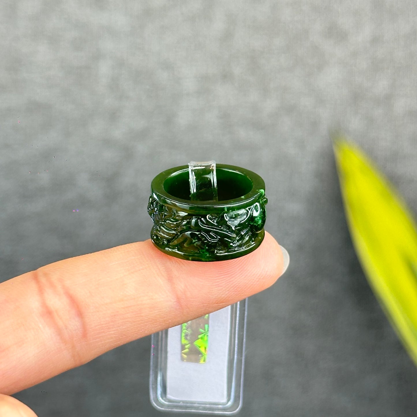 Natural Nephrite Jade Dragon High Quality Ring Size 1.7