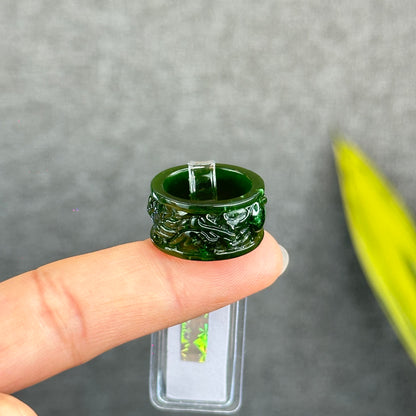 Natural Nephrite Jade Dragon High Quality Ring Size 1.7