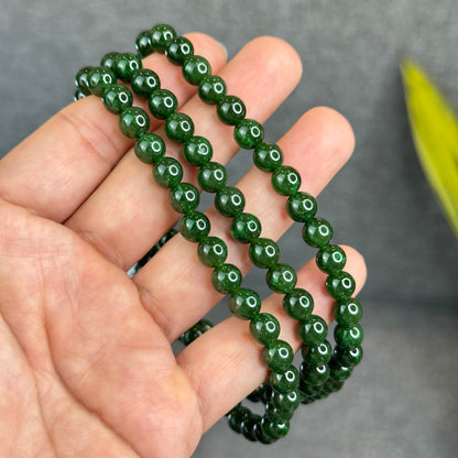Natural Nephrite Jade High Quality Triple Wrap (108 Bead) Bracelet Size 7 mm