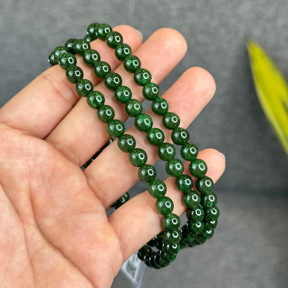 Natural Nephrite Jade High Quality Triple Wrap (108 Bead) Bracelet Size 7 mm