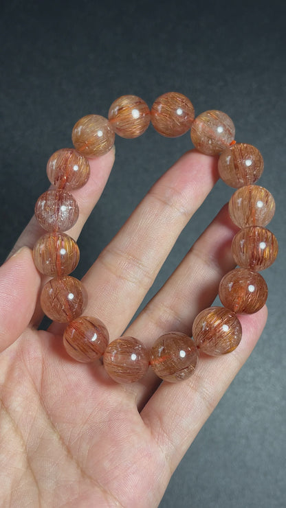 Red Brown Rutilated Quartz Bracelet Size 13 mm