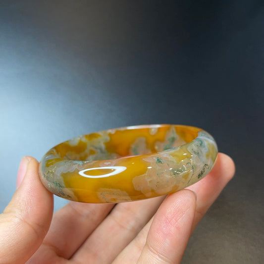 Moss Agate Bangle Leaf Style Size 56 mm | Mississauga Crystal Store