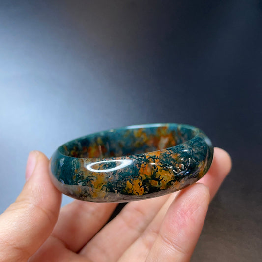 Moss Agate Bangle Leaf Style Size 52 mm | Mississauga Crystal Store