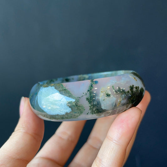 Moss Agate Bangle Leaf Style Size 59 mm