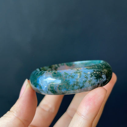 Moss Agate Bangle Leaf Style Size 50 mm | Mississauga Crystal Store