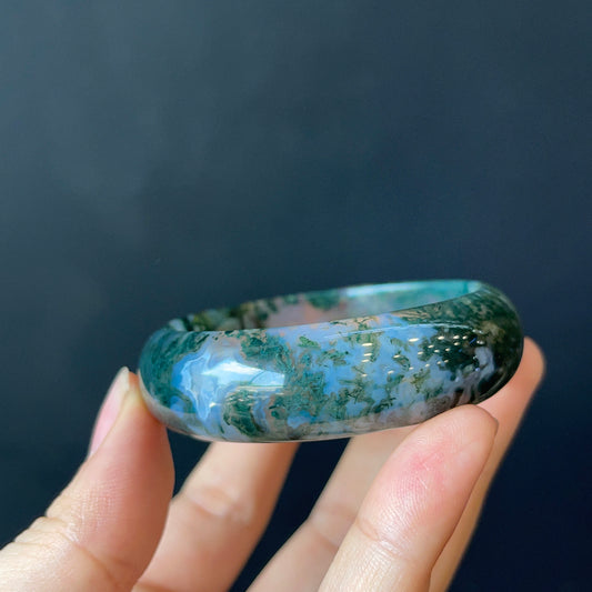 Moss Agate Bangle Leaf Style Size 50 mm | Mississauga Crystal Store