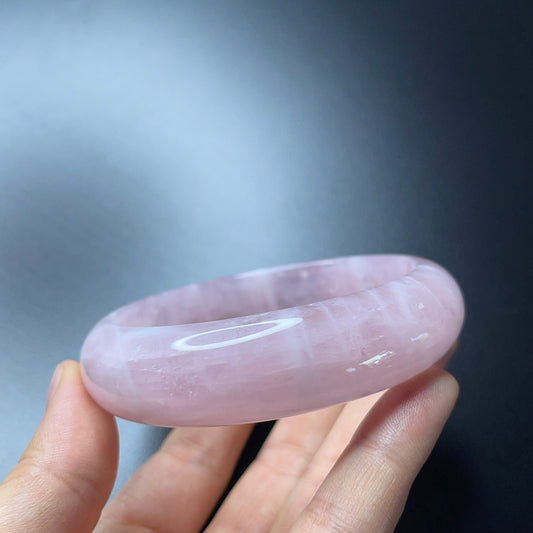 Natural Rose Quartz Bangle Leaf Style Size 62 mm
