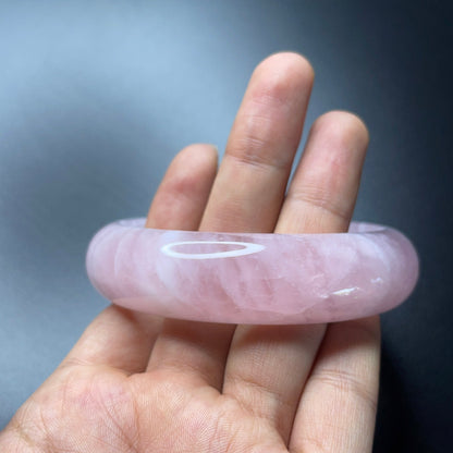 Natural Rose Quartz Bangle Leaf Style Size 62 mm