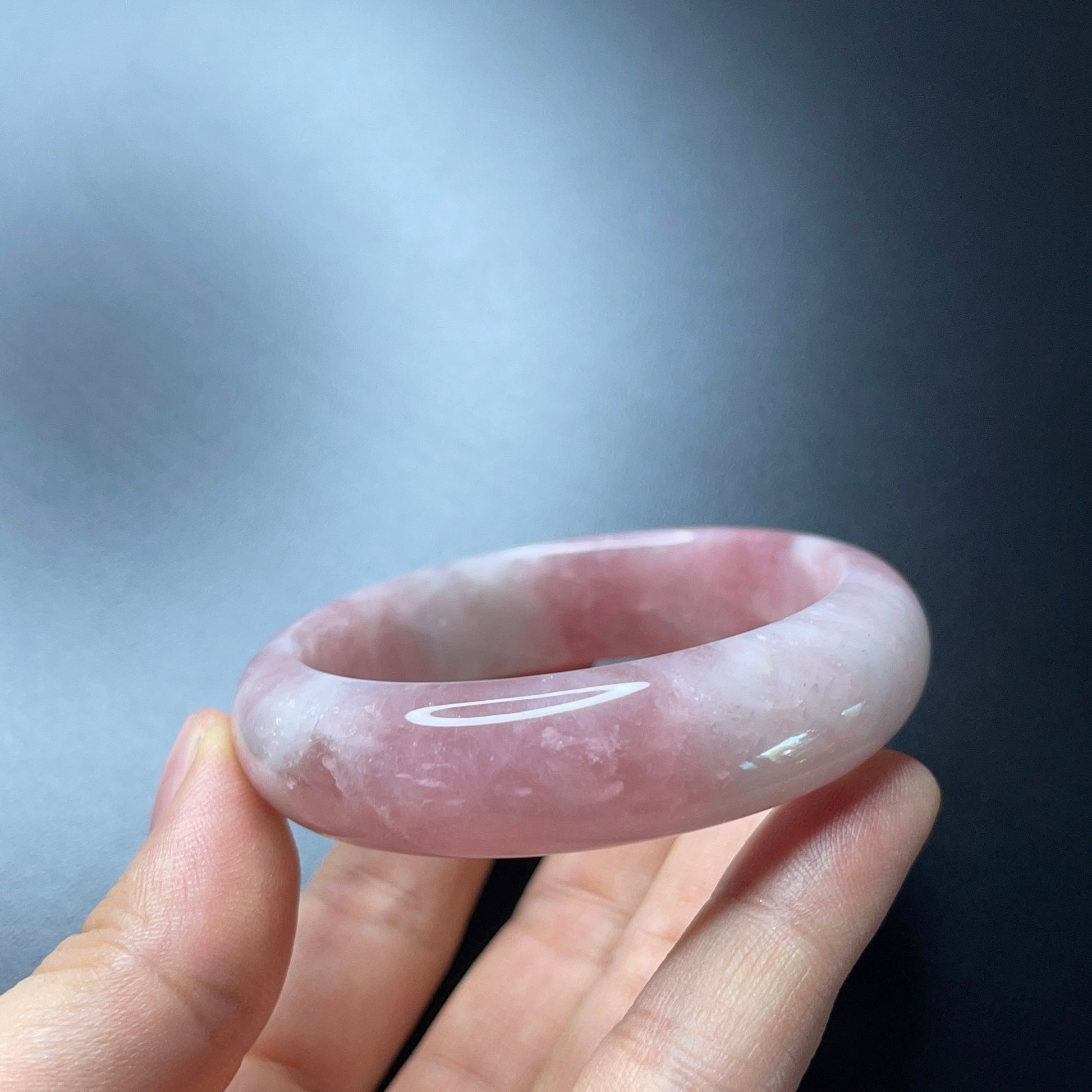 Rose Quartz Bangle Leaf Style Size 51 mm.