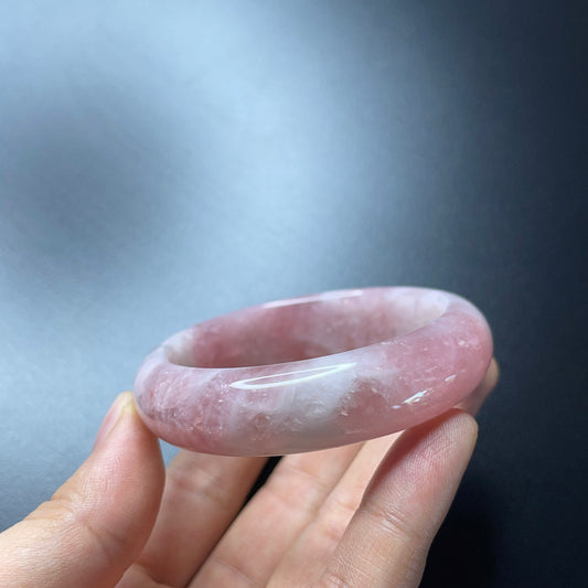 Rose Quartz Bangle Leaf Style Size 51 mm.