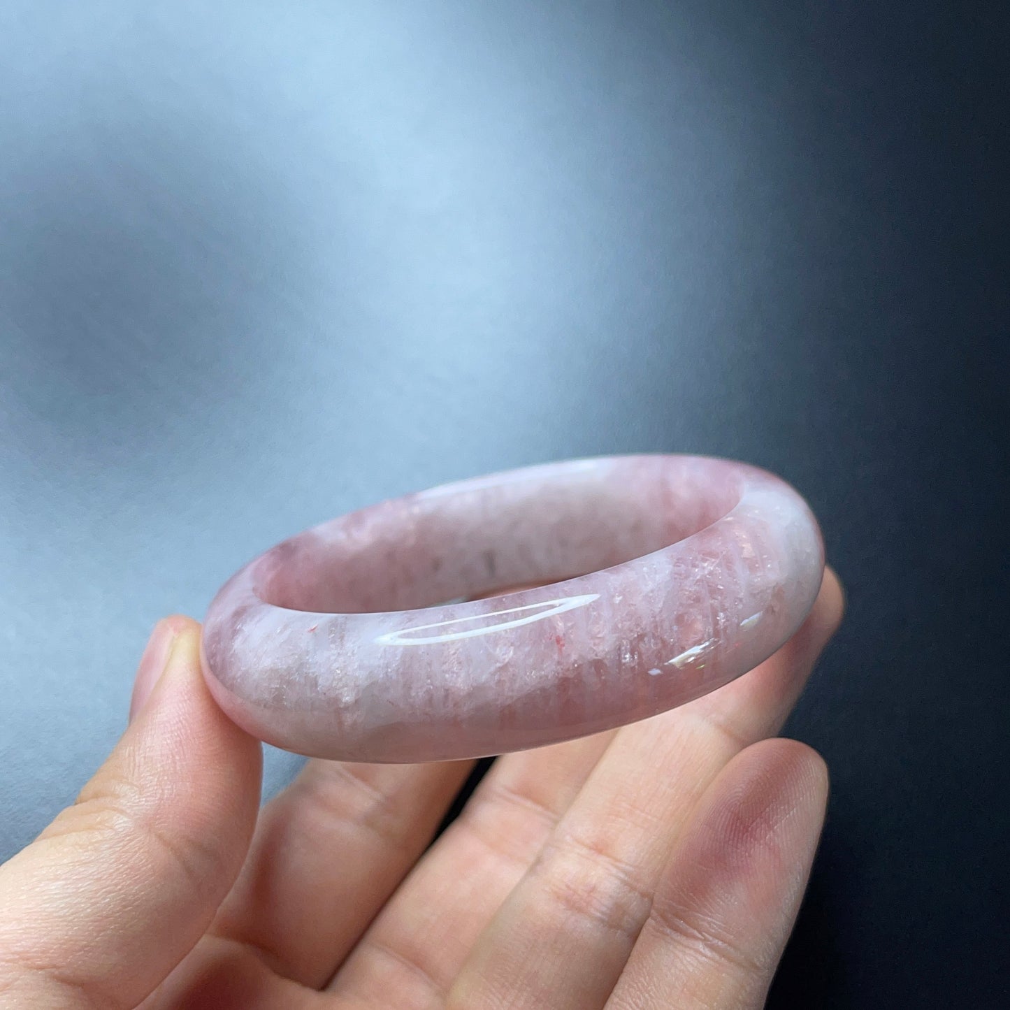Rose Quartz Bangle Leaf Style Size 51 mm.