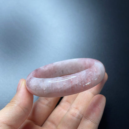 Rose Quartz Bangle Leaf Style Size 51 mm.