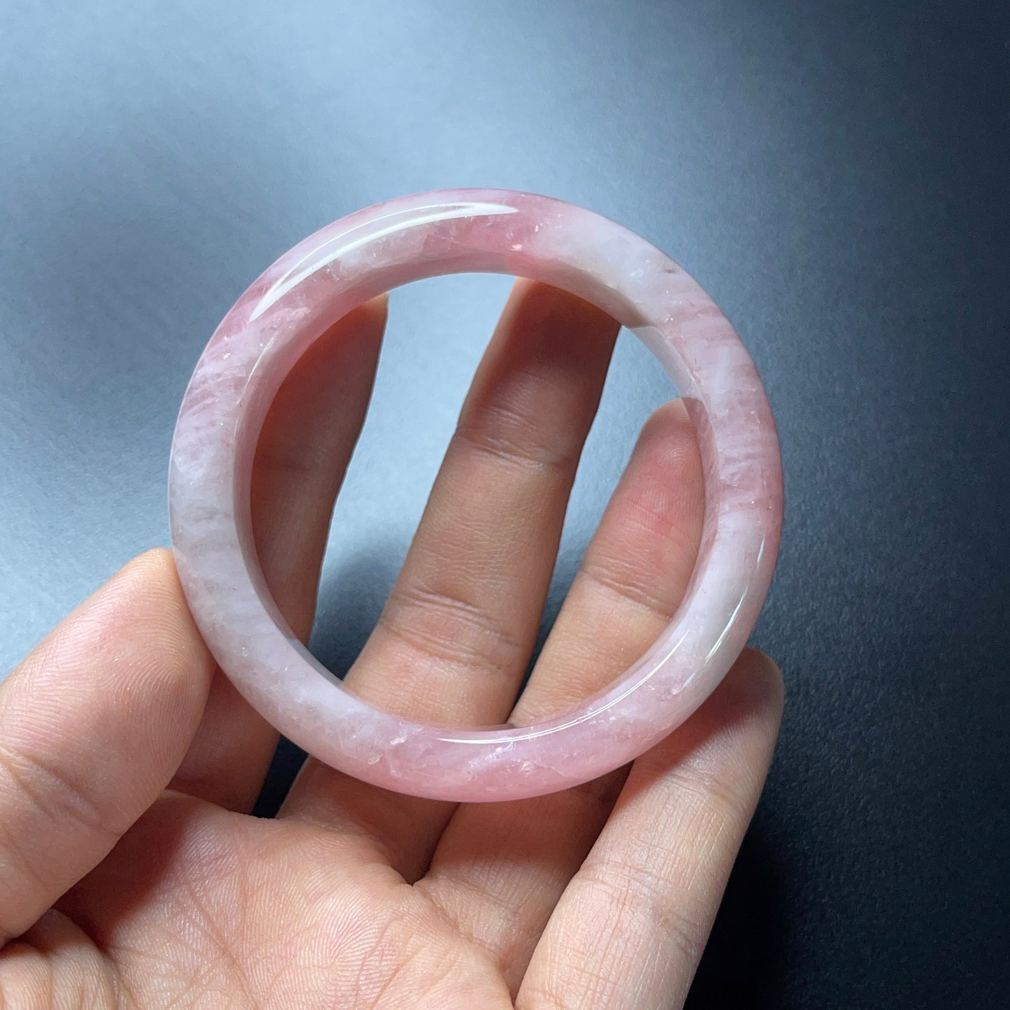Rose Quartz Bangle Leaf Style Size 51 mm.