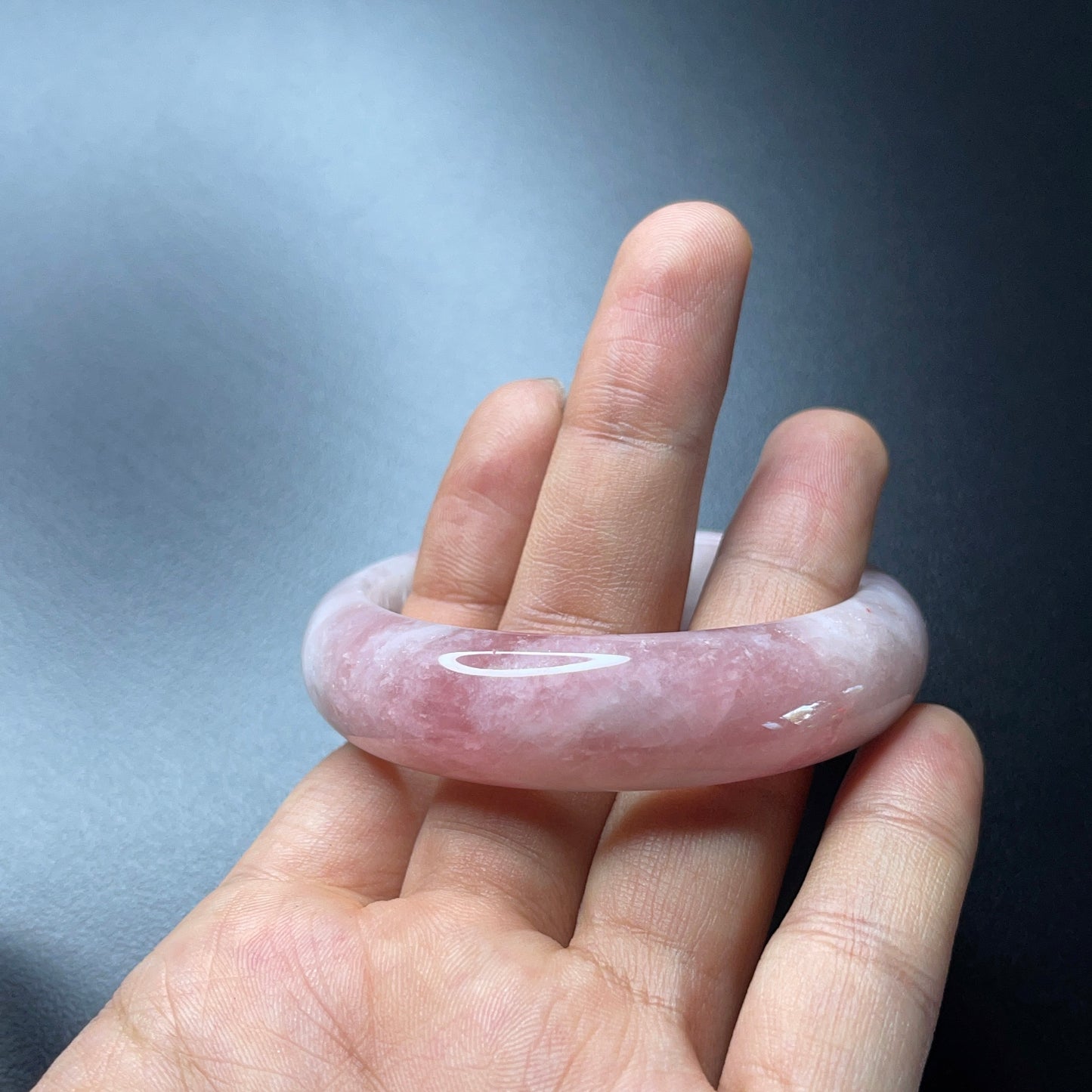Rose Quartz Bangle Leaf Style Size 51 mm.