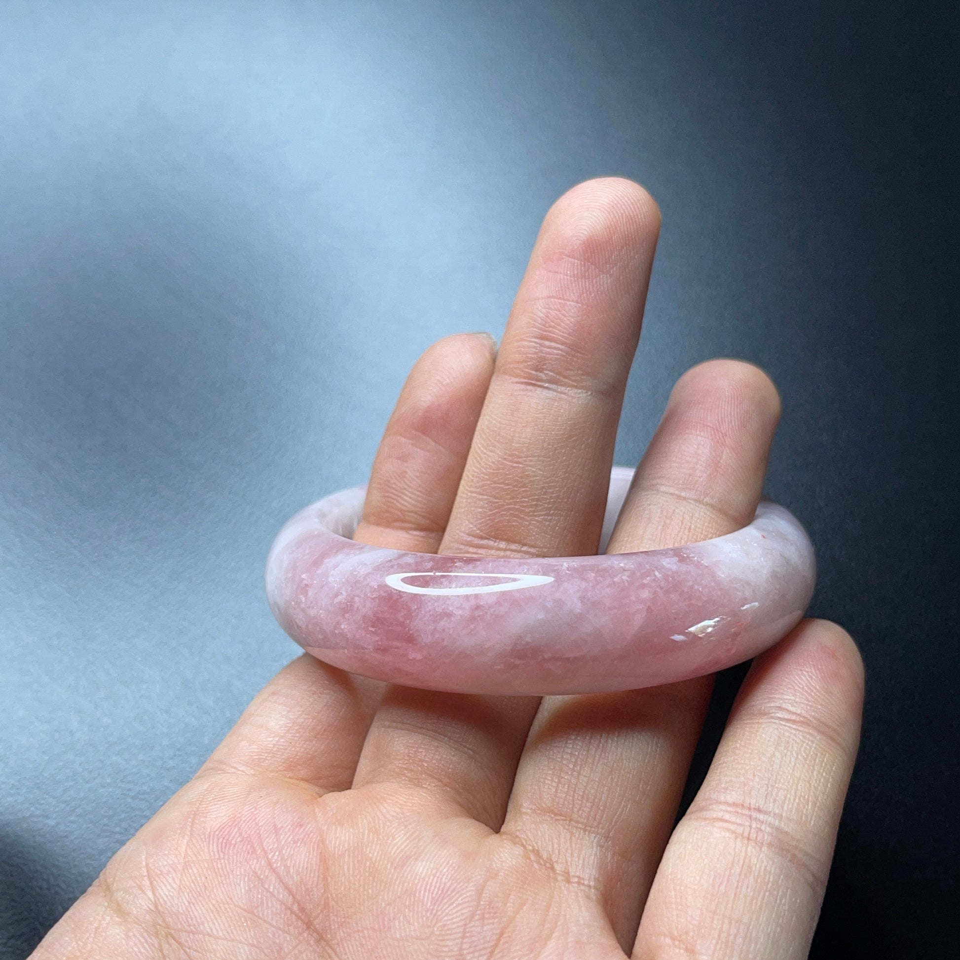 Rose Quartz Bangle Leaf Style Size 51 mm.