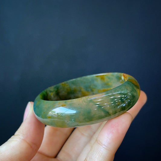 Moss Agate Bangle Leaf Style Size 56 mm | Mississauga Crystal Store