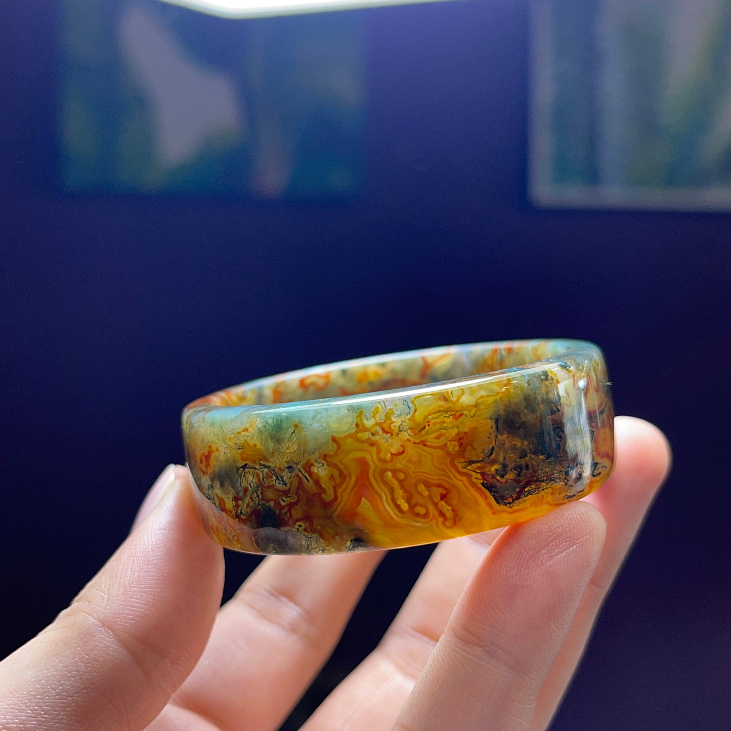 Moss Agate Bangle Square Style Size 49 mm